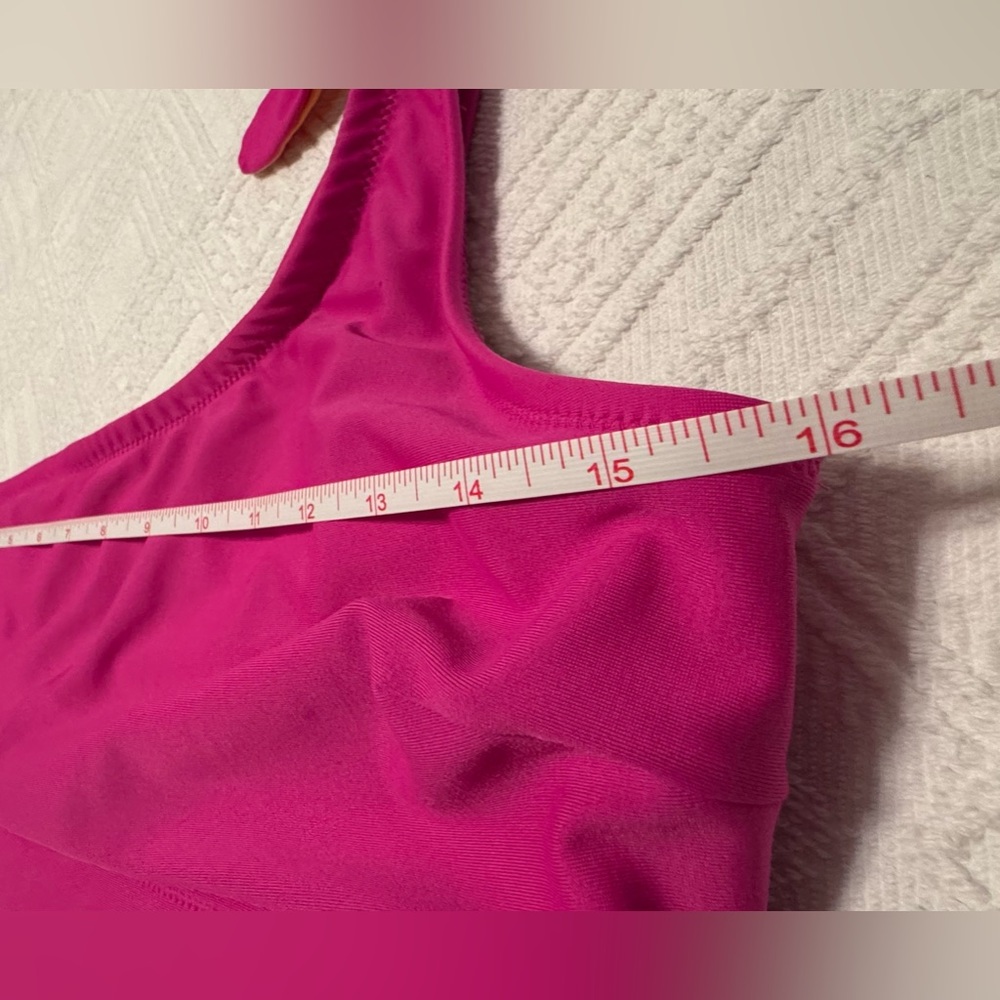 Old Navy bikini swim top - one shoulder tie - pink & orange. Large - Picture 8 of 11